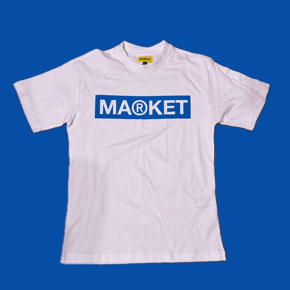 Chinatown MARKET Studios - Box Logo Graphic Print Tee Shirt - White Blue - Small